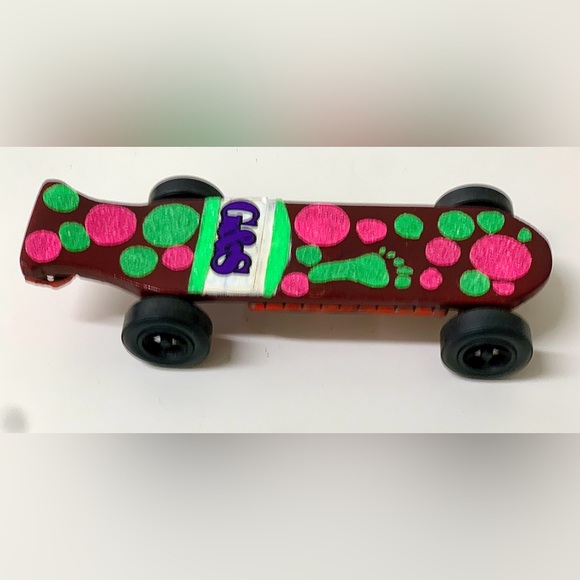 1980s Vintage Skateboard Shaped Pinewood Derby Race Car Hand Crafted Homemade - Picture 11 of 15